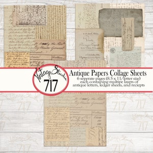 Hojas de collage de papel antiguo. DIGITAL, colección de papel antiguo, estratificado y en collage.