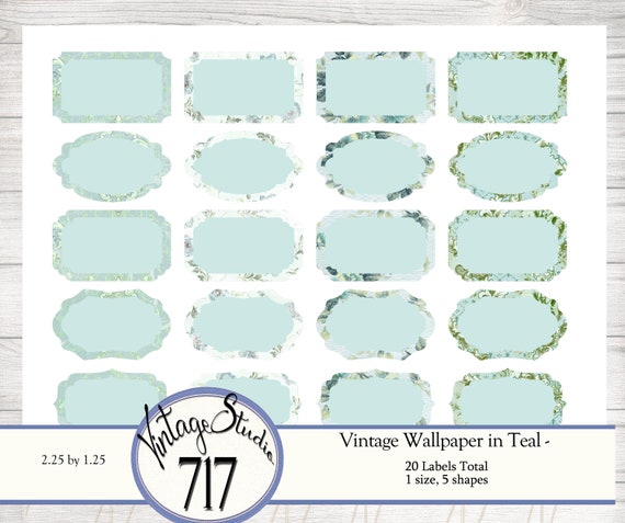 Vintage Wallpaper in Teal Labels blank DIGITAL printable | Etsy