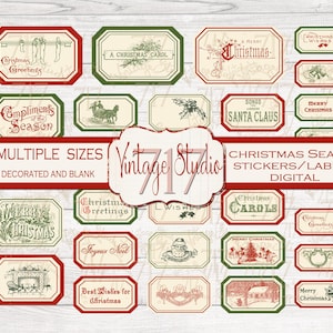 Selos/Etiquetas de Natal Clássicos - DIGITAL - Vários tamanhos em branco e decorados