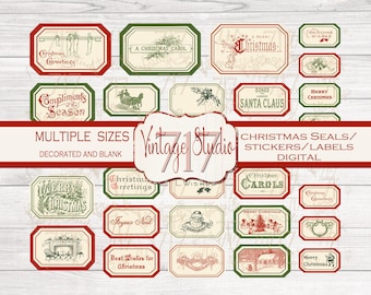 Classic Christmas Seals/Labels  - DIGITAL - Multiple sizes blank and decorated
