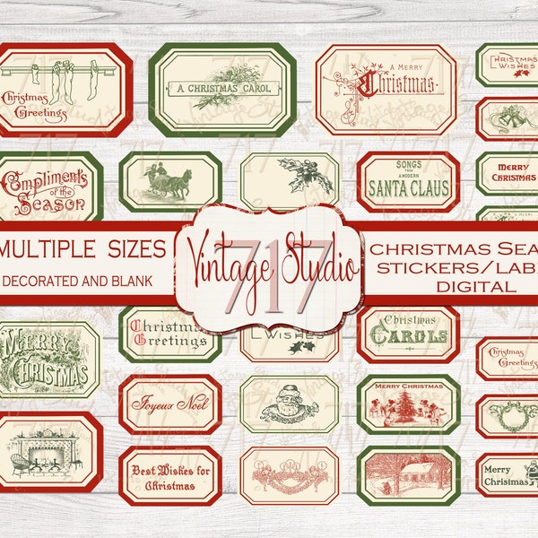 Classic Christmas Seals/Sticker/Labels  - DIGITAL - Multiple sizes blank and decorated