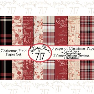 Paquet de papier rouge et beige à carreaux de Noël NUMÉRIQUE,