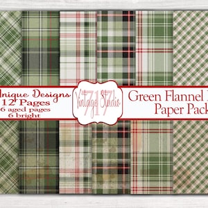 Kerstgroen geruit flanelpapierpakket digitaal in twee versies: grungy en helder