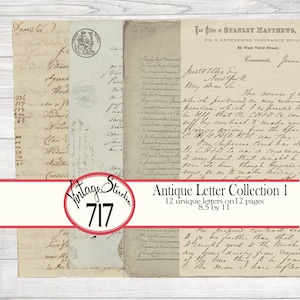 Antike handgeschriebene Briefe, 12 Buchstaben, DIGITAL, Sammlung antiker Briefe