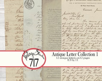 May include: A collection of 12 antique letters on 12 pages, each measuring 8.5 by 11 inches. The letters are written in cursive script on aged paper with visible creases and folds. The letters are a mix of personal correspondence and business documents.