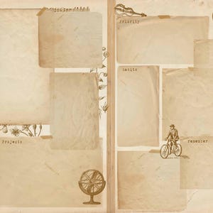 Digital Vintage Planner Printable, Steampunk style, Victorian images, aged paper, Digital Download image 7
