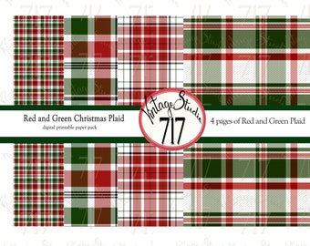Red and Green Christmas Plaid Paper Pack DIGITAL, Red and Green