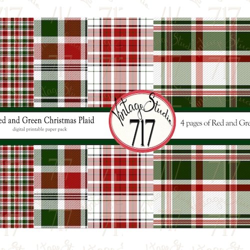 Red and Green Christmas Plaid Paper Pack DIGITAL Red and Etsy