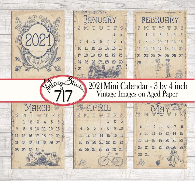 3x4 inch Vintage Calendar 2021 DIGITAL Pocket Size Mini | Etsy