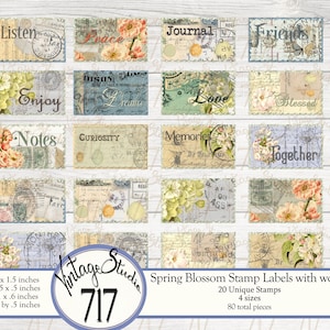 Spring Blossom Stamp labels-ephemera- DIGITALE afdrukbare kit