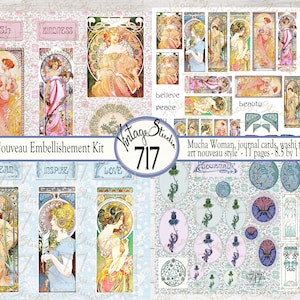 Art Nouveau Embellishment Kit, DIGITAL, junk journal kit
