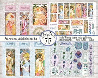 Art Nouveau Embellishment Kit, DIGITAL, junk journal kit