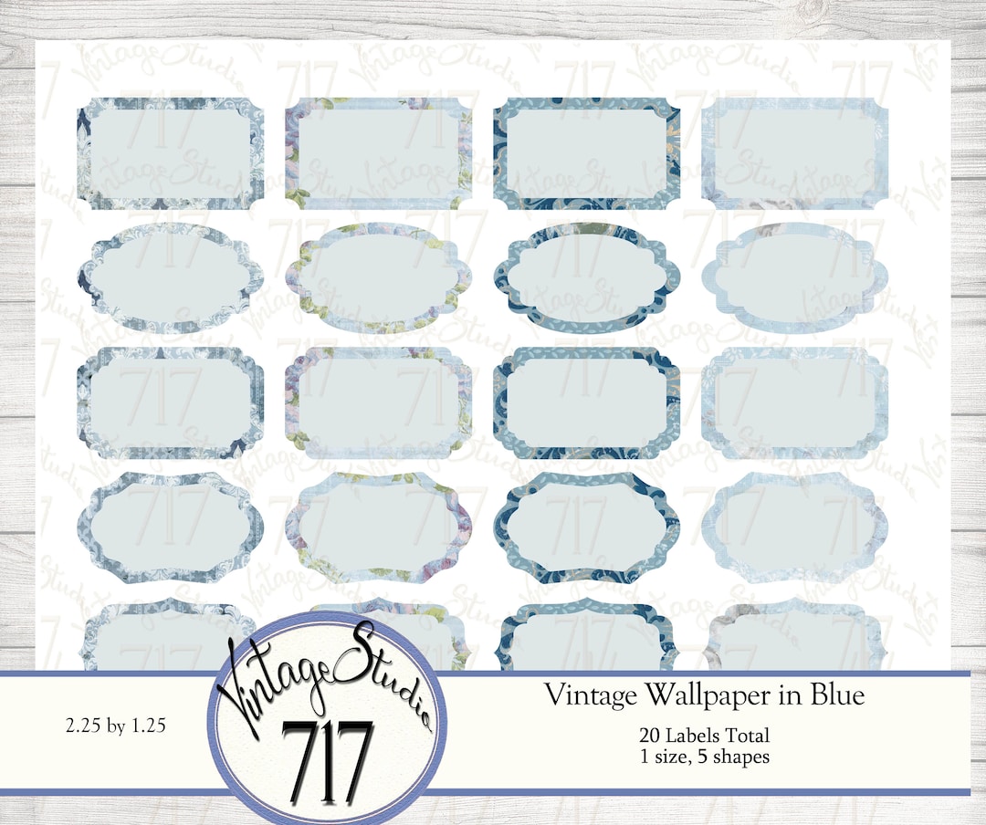 Vintage Wallpaper in Blue Labels Blank DIGITAL Printable Kit - Etsy