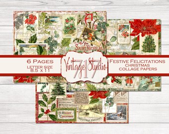 Festive Felicitations Christmas Collage Papers - DIGITAL