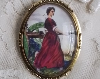 Molly Pitcher Cameo Brooch: Gold Toned Revolutionary War Pin, Wonderful Gift, Fine Art Jewelry, For Your Timeless Style!