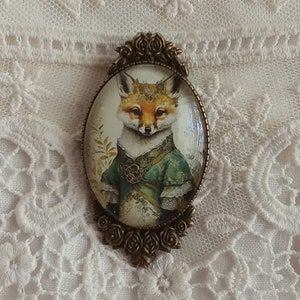 Victorian Lady Fox Brooch Pin, Fox Lover Jewelry, Victorian Gift, Anthropomorphic Art, Fox Pin, Fox Brooch, Fox Gift, Fox Jewelry, Timeless!