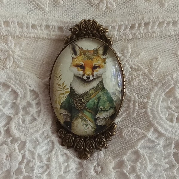 Victorian Lady Fox Brooch Pin, Fox Lover Jewelry, Victorian Gift, Anthropomorphic Art, Fox Pin, Fox Brooch, Fox Gift, Fox Jewelry, Timeless!