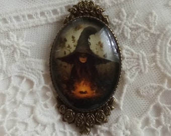 Victorian Witches Brooch, Witch Gift, Halloween or Anytime, Inspired Gift, Samhain, Full Moon, Practical Magick-ly, Gift Ready, Timeless!