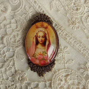 Blessed Mother Mary Brooch, Mother of Jesus, Christian Gift, Jewelry, Virgin Mary, Christmas Gift, Easter Gift, Birthday, Anytime, Timeless!
