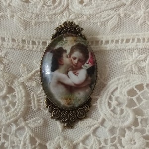 True Love Cameo Brooch, Inspired Gift,Fine Art Jewelry L&#39;Amour et Psyche ca.1890, Bouguereau, Wearable Art Pendant, Fine Art Gift, Timeless!