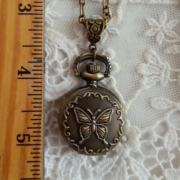 Victorian Butterfly Pocket Watch Pendant, Pocket Watch Gift, Watch Necklace, Romantic Working Timepiece, Gift Giving Ready, Timeless!