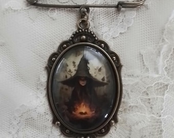 Victorian Green Witch Brooch: Practical Magic Kilt Pin, Wonderful Gift, Fine Art Jewelry, For Your Timeless Style!