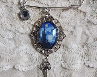 Van Gogh Brooch, Wearable Fine Art, Starry Night, Gift Giving Ready, For Your Timeless Style!