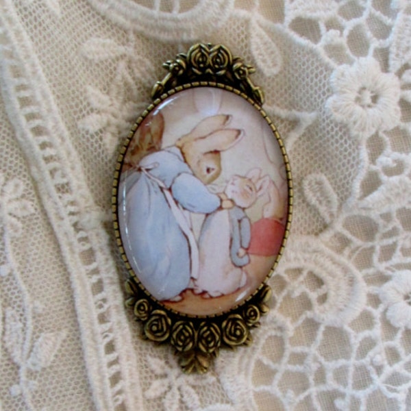Dear Mother Rabbit, Classic Beatrix Potter, Peter Rabbit,Cameo Brooch,Timeless,Gift Giving Ready,Gift For Her,Mothers Day,Shower,Easter,Bday