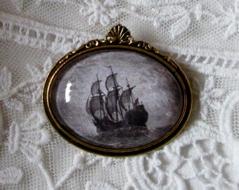 Mayflower Cameo Brooch: Historic Art Reproduction, Antiqued Tone, Wonderful Gift, Fine Art Jewelry, For Your Timeless Style!