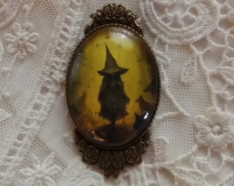 Victorian Witch and Wolves Gift, Witch and Wolf Brooch, Witch Jewelry, Witch and Wolf Familiar, Wolf Totem, Gift Giving Ready, Timeless!