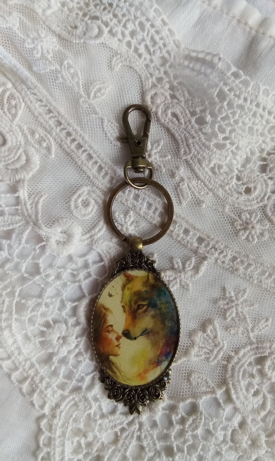 Victorian Wolf, Purse Charm, Wolf Lover Gift, Purse Jewelry, Backpack