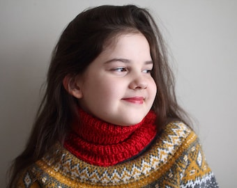 Cozy Women's Acrylic Cowl - Handknit Fitted Cowl - Red Cowl - Teen to Adult - Bestseller Cowl for Women - Unisex Neck Warmer - RTS