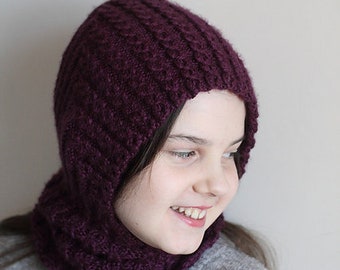 Cozy Women's Acrylic Balaclava - Handknit Cable Lace - Deep Purple - Teen to Adult - Bestseller Balaclava for Women - Women's Winter Hat