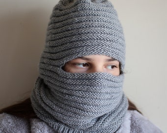 child to adult balaclava, childrens balaclava, light grey balaclava, knit balaclava, balaclava hat, winter balaclava, knit ski mask