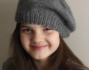 RTS, ready to ship, child beret, knit beret, alpaca beret, dark grey beret, 6-10 years size, spring hat, slouchy beret, beret hat for kids