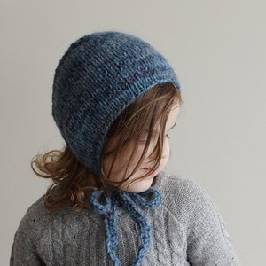 blue bonnet,2-4 years knitted bonnet, toddler bonnet, ready to ship, RTS, knit hat, warm bonnet, thick bonnet, winter bonnet, warm hat image 2