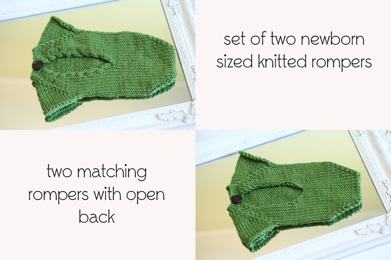 set of twin photo props ready to ship twin rompers RTS set of two green rompers with open back girls rompers newborn photography props