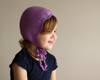 ready to ship child bonnet, merino bonnet, lavender bonnet winter bonnet warm bonnet girls bonnet 2-4 years girl childrens bonnet merino hat