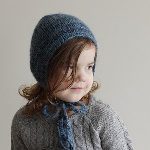 blue bonnet,2-4 years knitted bonnet, toddler bonnet, ready to ship, RTS, knit hat, warm bonnet, thick bonnet, winter bonnet, warm hat image 1