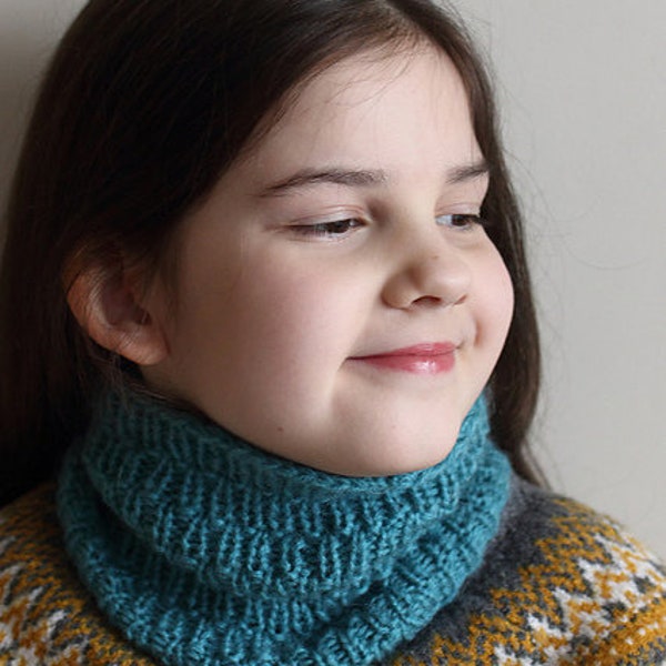 Handmade Ribbed Knit Cowl - Soft Mohair Yarn - Women's Neck Warmer - Aqua Teal Blue - Artisan Knit - Teen to Adult Size - Fitted Cowl - RTS