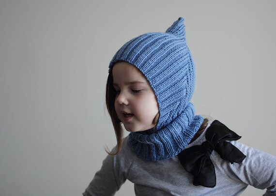 Cagoule enfant, cagoule bleue, bonnet d'hiver chaud, cagoule en tricot,  bonnet tricoté, écharpe à capuche lutin elfe, bonnet bleu, rts, prêt à  expédier, bonnet garçon -  France