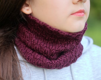 Luxurious Handmade Dark Purple Merino Neck Warmer - Knitted Unisex Fitted Cowl - Artisan Craftsmanship - Neck Warmer in Deep Purple - RTS