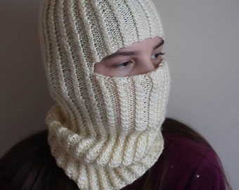 Cozy Women's Acrylic Balaclava - Handknit Cable Lace - Cream Color - Teen to Adult - Bestseller Balaclava for Women - Women's Winter Hat