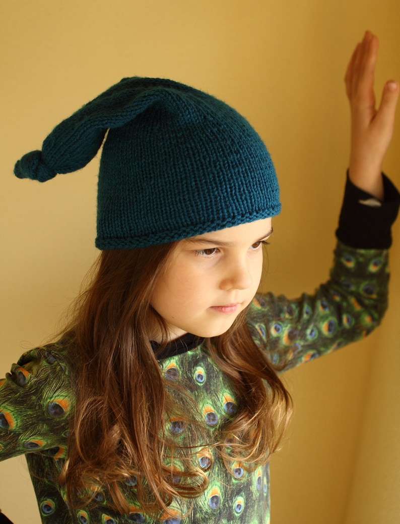 child to adult size top knot beanie blue beanie hat elf hat spring hat hat with long tail fall hat sleepy cap stocking hat knot hat