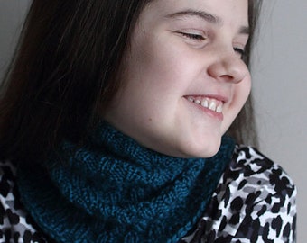 Cozy Women's Acrylic Cowl - Handknit Fitted Cowl - Dark Teal Color - Teen to Adult - Bestseller Cowl for Women - Unisex Neck Warmer - RTS