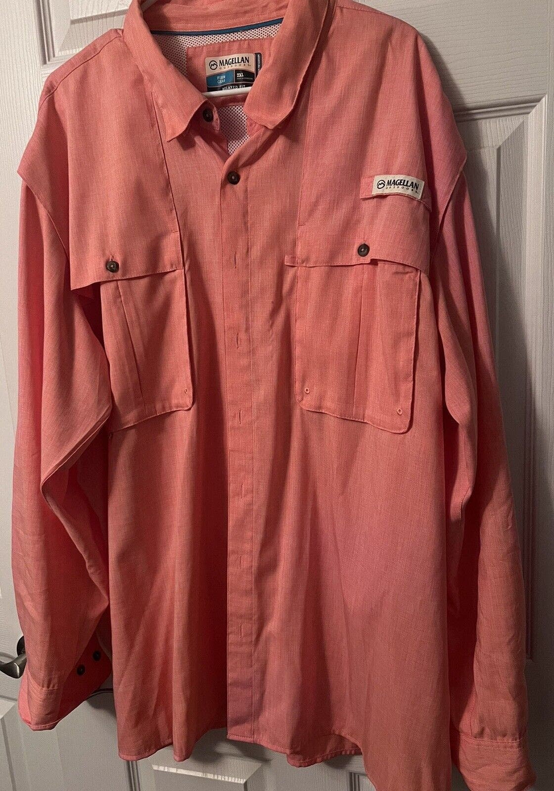 Magellan Outdoors Fishing Shirt Peach Coral Button up Men's Size 2XL 