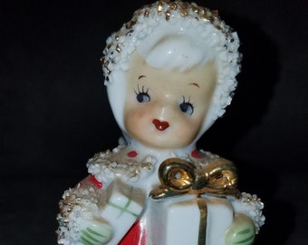 Vintage Lefton Christmas Angel Bell W/Present