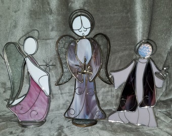 Vintage Set of 3 Stained Glass Angels