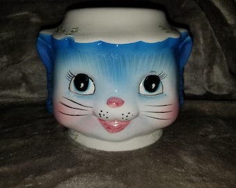 Vintage Lefton Miss Priss Blue Cat Kitty Bank 2003 RARE