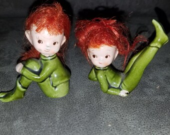 Vintage Set of 2 Red Headed Elves